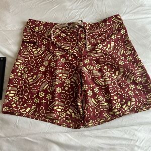 Patagonia Burgundy and Yellow Patterned Swim Trunks